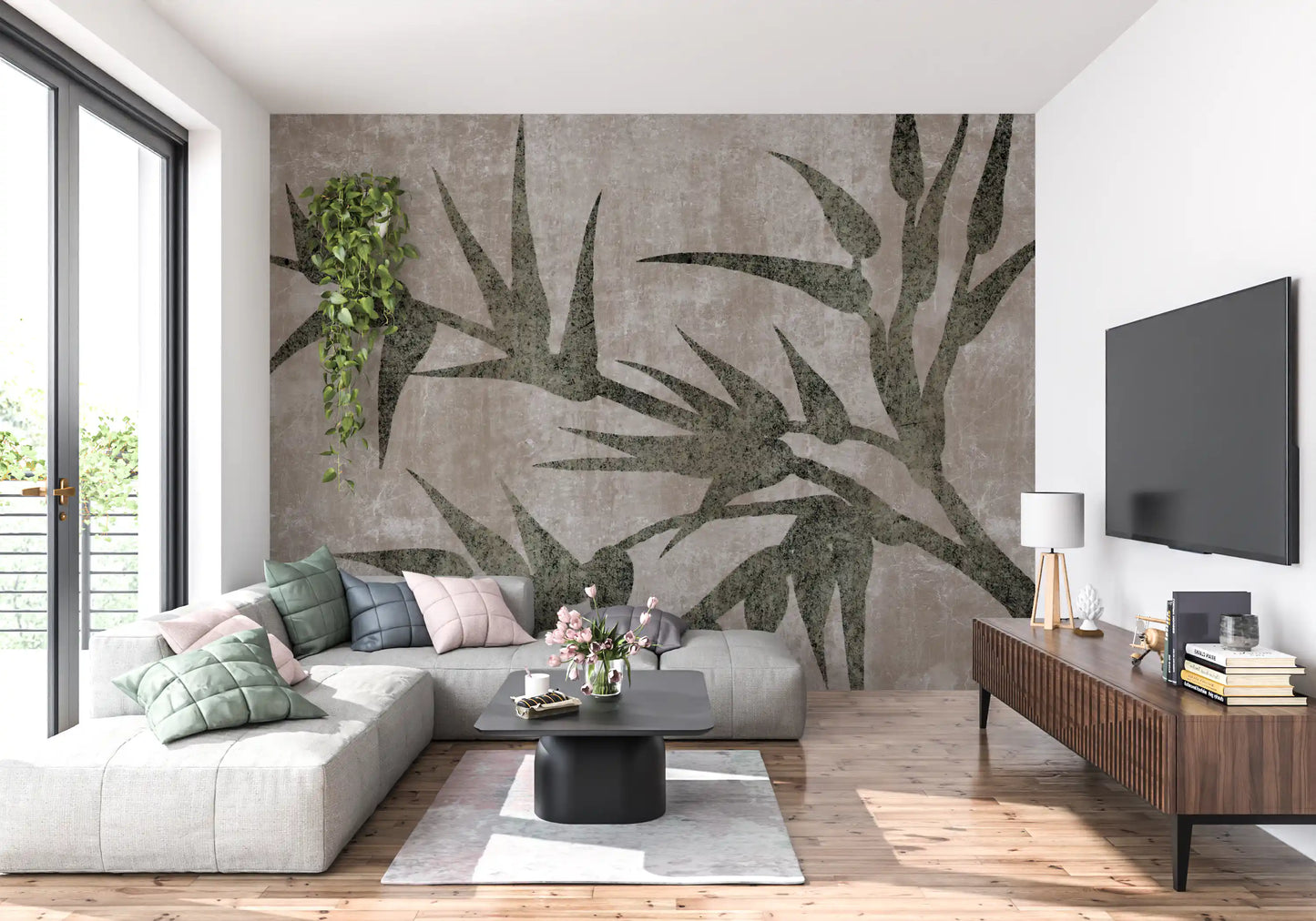 Rustic Moss Green Bamboo Wall Mural Wall Mural