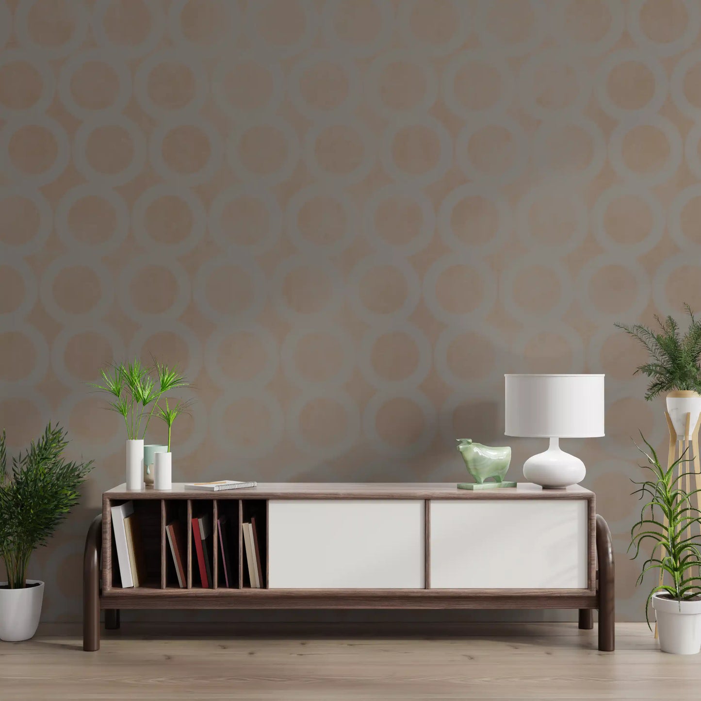 Taupe Interlocking Rings Geometric Wallpaper Wall Mural