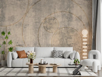 Distressed Concrete and Golden Beaded Circles Wall Mural
