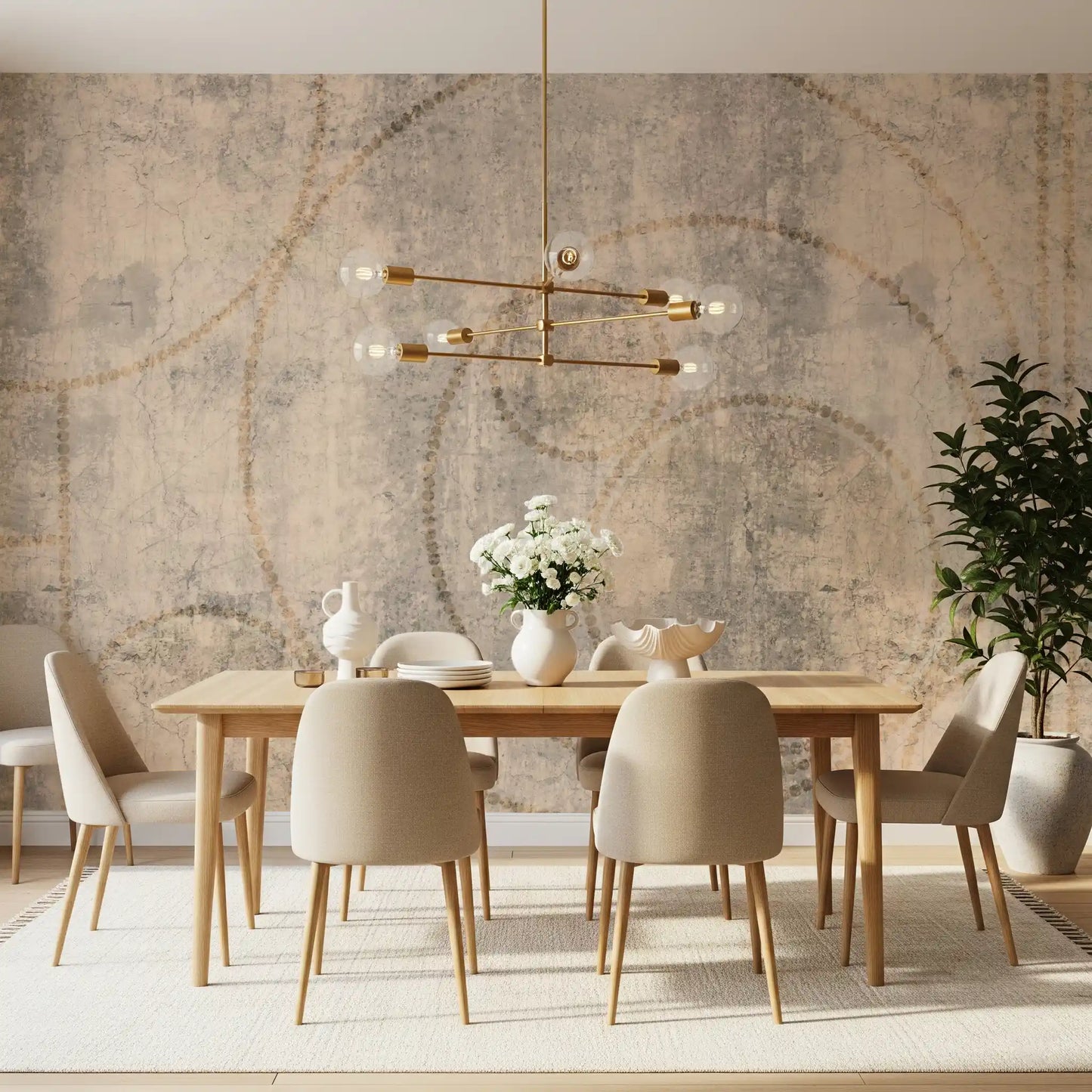 Distressed Concrete and Golden Beaded Circles Wall Mural