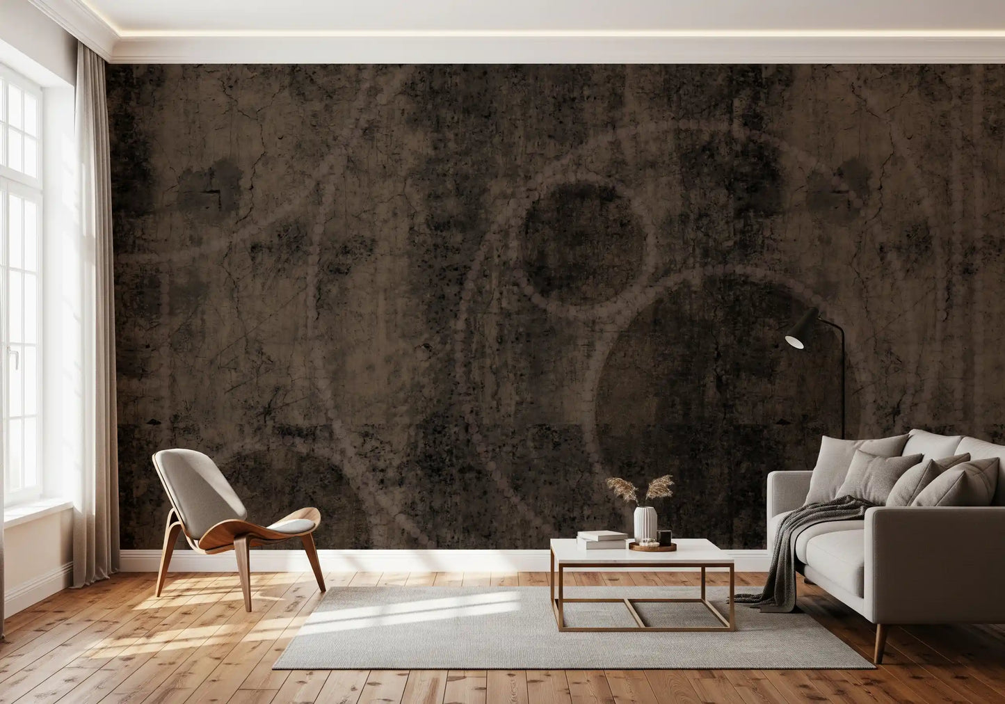 Distressed Charcoal and Sepia Stone Mural Wall Mural
