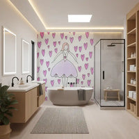 Sweet Ballerina and Pink Hearts Whimsical Wallpaper Wall Mural