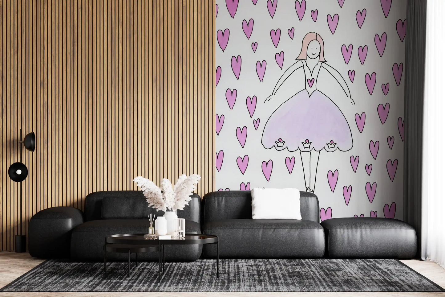 Sweet Ballerina and Pink Hearts Whimsical Wallpaper Wall Mural