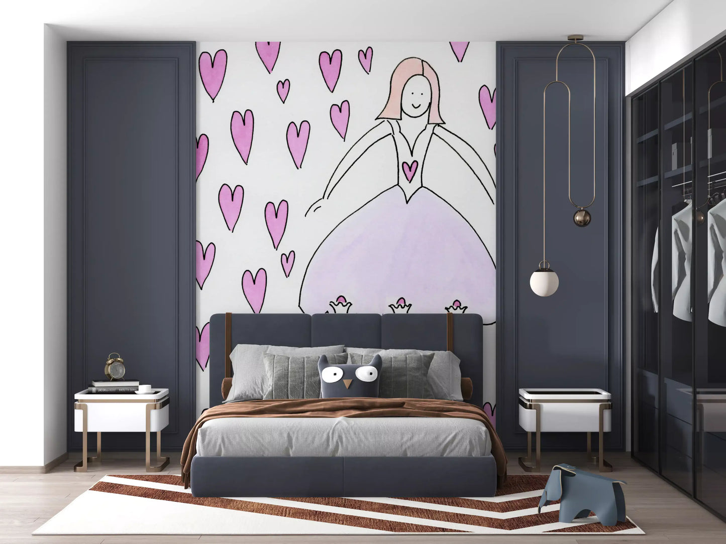 Sweet Ballerina and Pink Hearts Whimsical Wallpaper Wall Mural