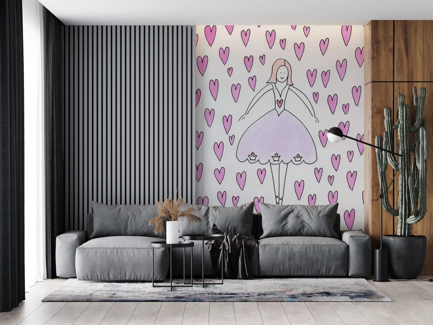 Sweet Ballerina and Pink Hearts Whimsical Wallpaper Wall Mural