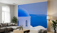 Aegean Serenity: Santorini Blue Dome Wall Mural