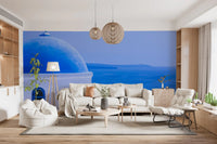 Aegean Serenity: Santorini Blue Dome Wall Mural
