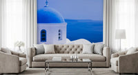 Aegean Serenity: Santorini Blue Dome Wall Mural