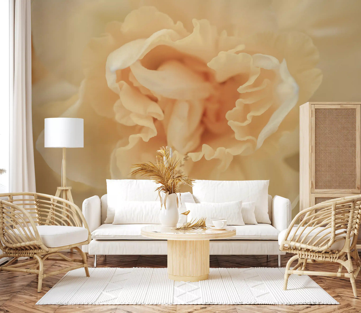 Soft Peach Ruffled Blooms Wall Mural