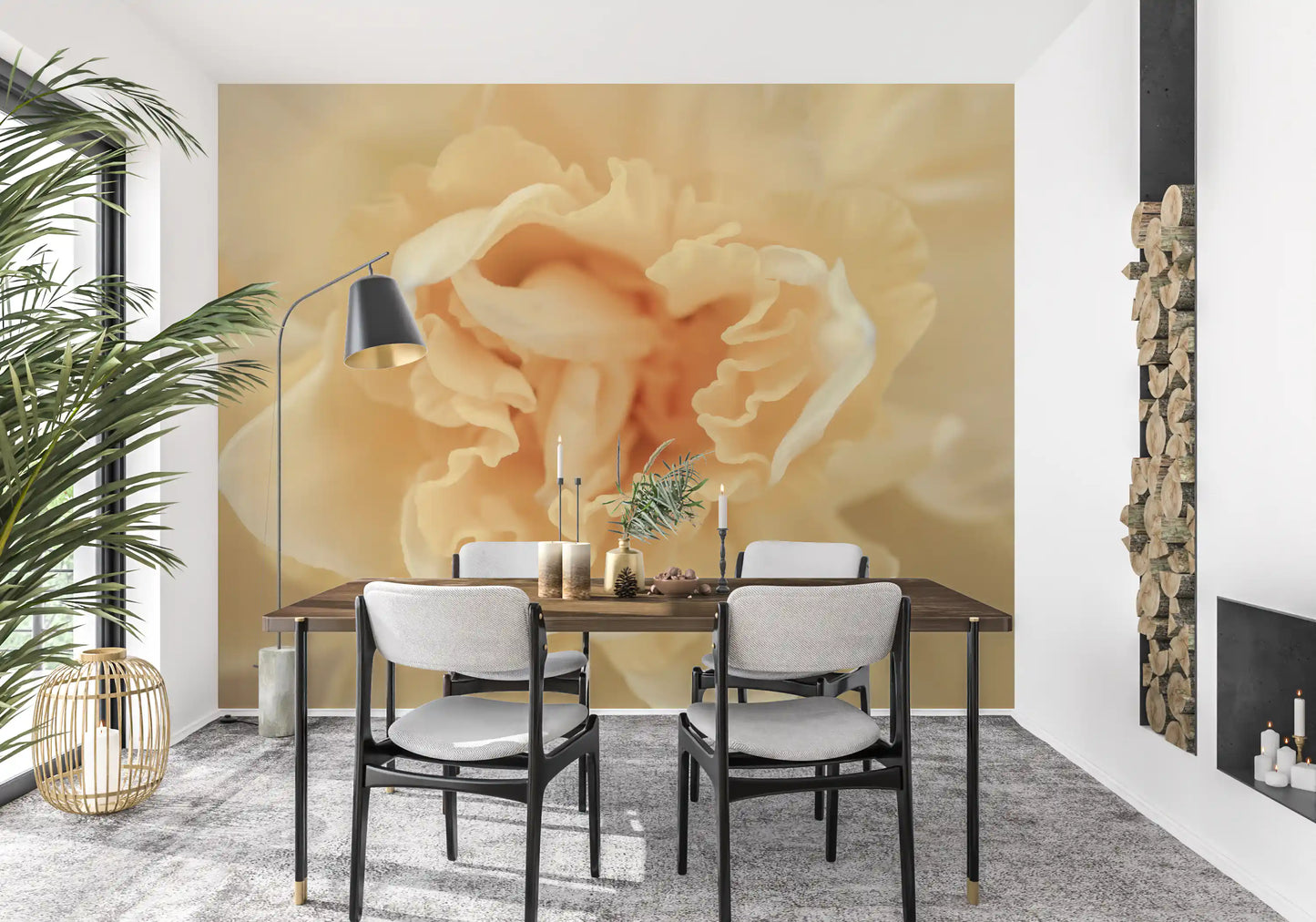 Soft Peach Ruffled Blooms Wall Mural