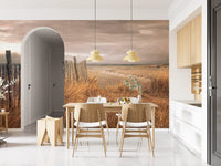 Golden Dunes and Rustic Coastal Fence Wall Mural