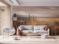Golden Dunes and Rustic Coastal Fence Wall Mural