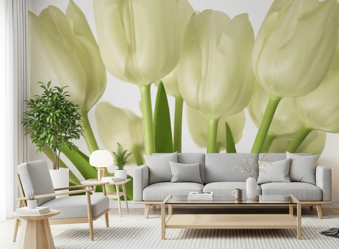 Luminous White Tulips Floral Wall Mural Wall Mural