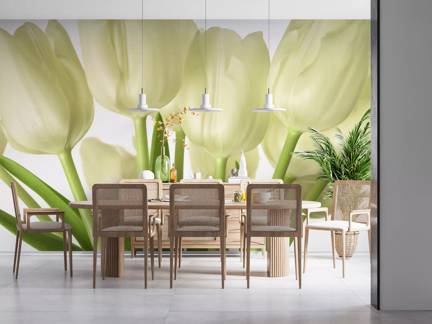 Luminous White Tulips Floral Wall Mural Wall Mural