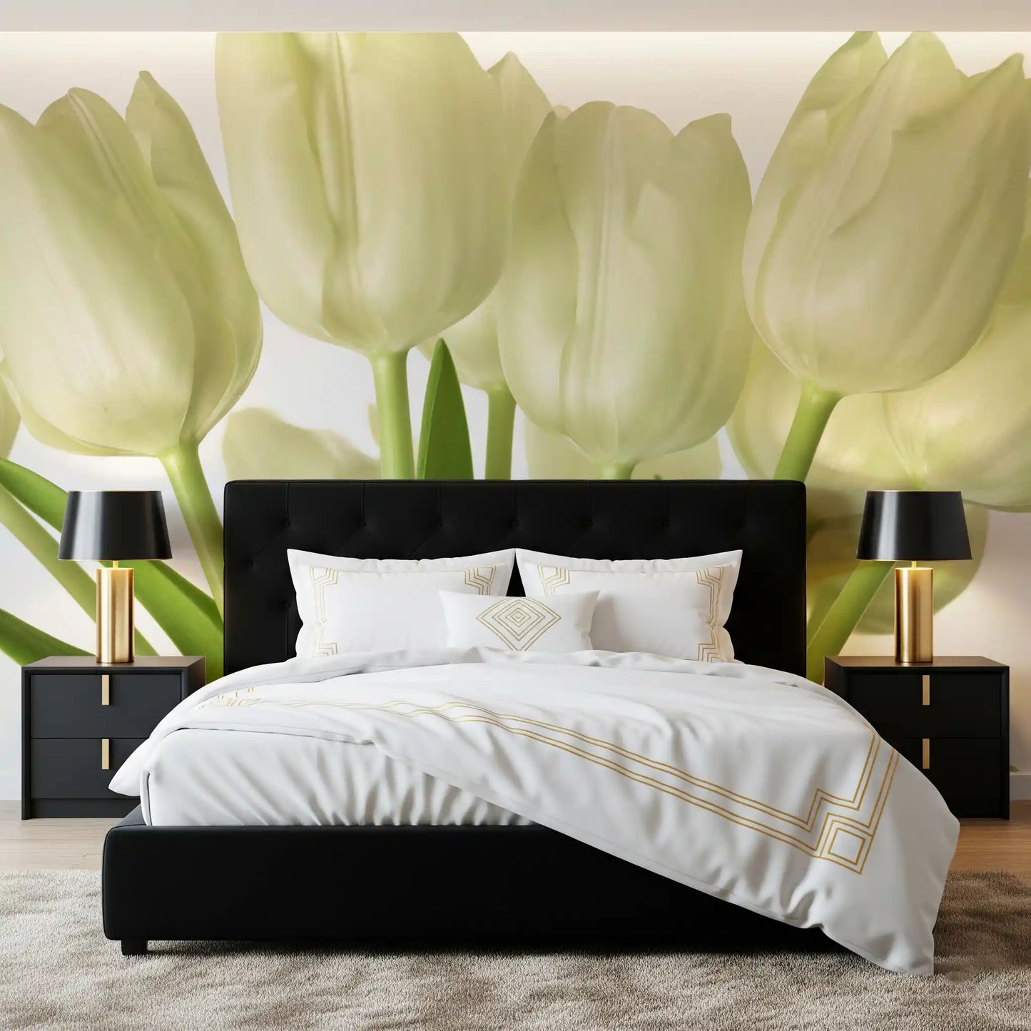 Luminous White Tulips Floral Wall Mural Wall Mural