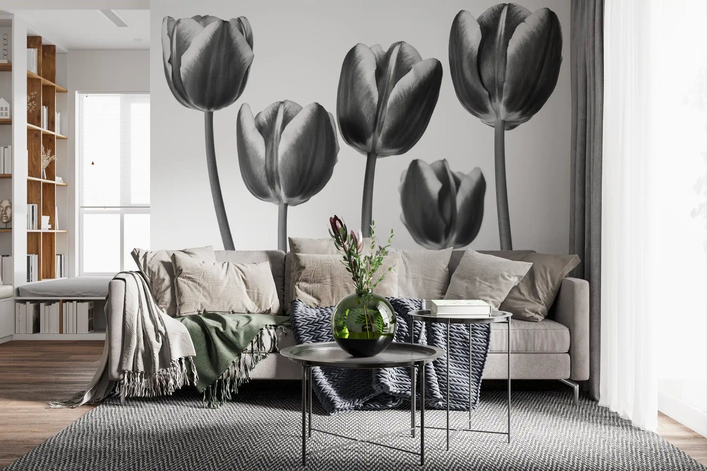 Elegant Monochrome Tulips Wallpaper Wall Mural