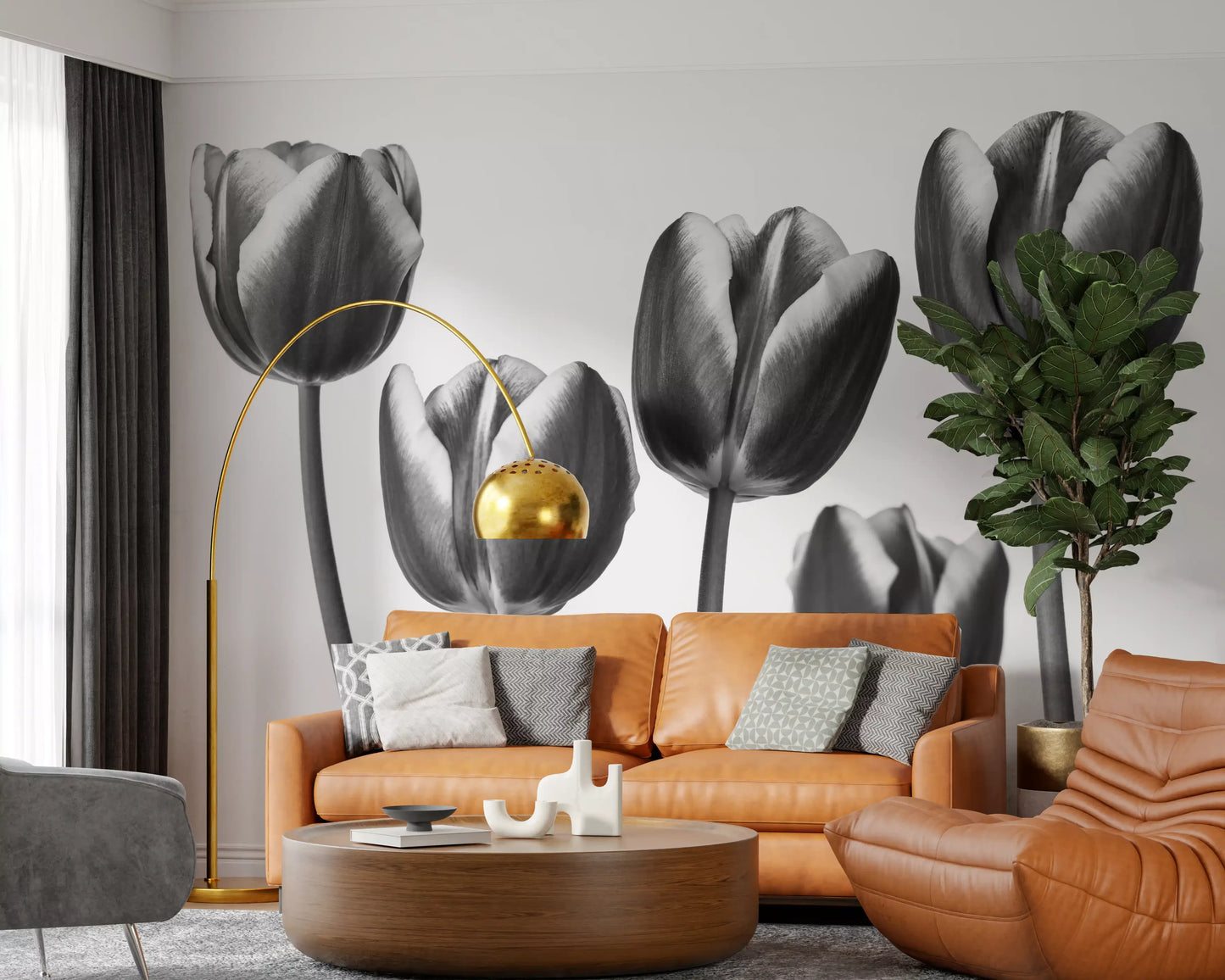 Elegant Monochrome Tulips Wallpaper Wall Mural