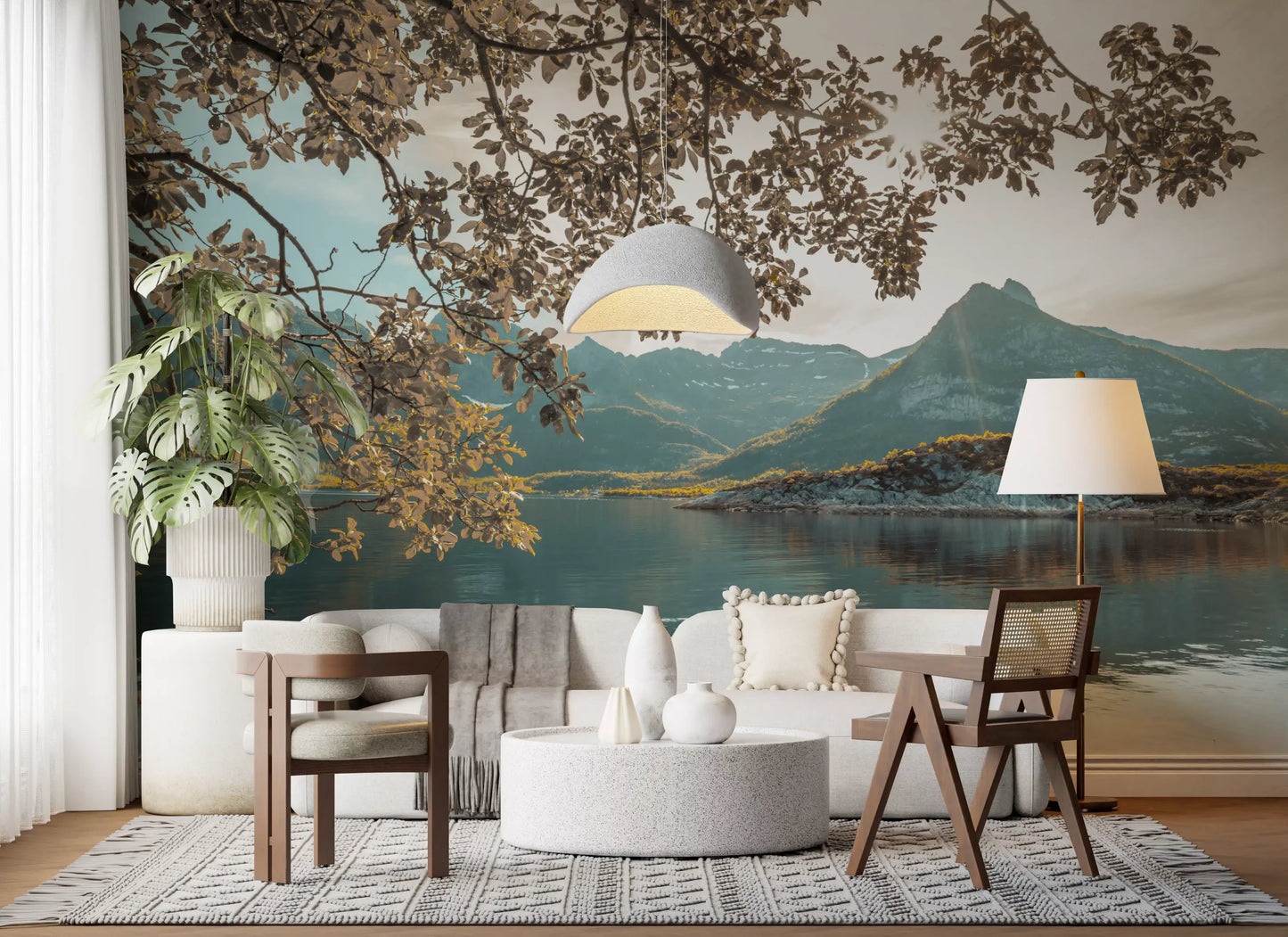 Sunlit Lake and Mountain Vista Wall Mural