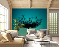 Teal Wildflower Silhouette Wall Mural