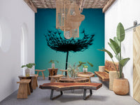 Teal Wildflower Silhouette Wall Mural
