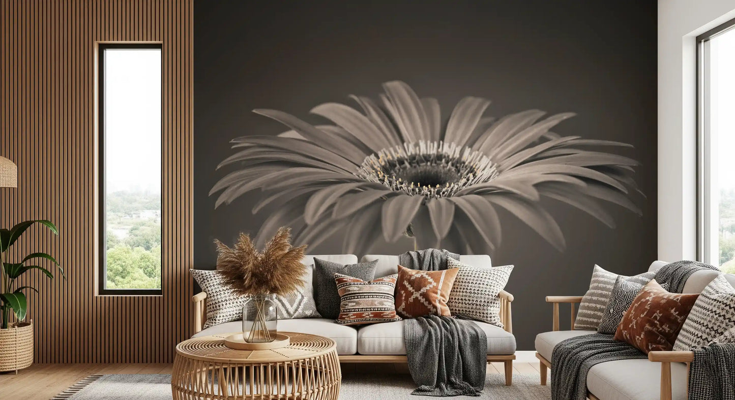 Serene Sepia Gerbera Daisy Macro Wall Mural