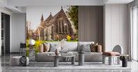 Sunlit Country Church with Spring Daffodils Wall Mural