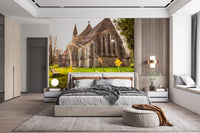 Sunlit Country Church with Spring Daffodils Wall Mural