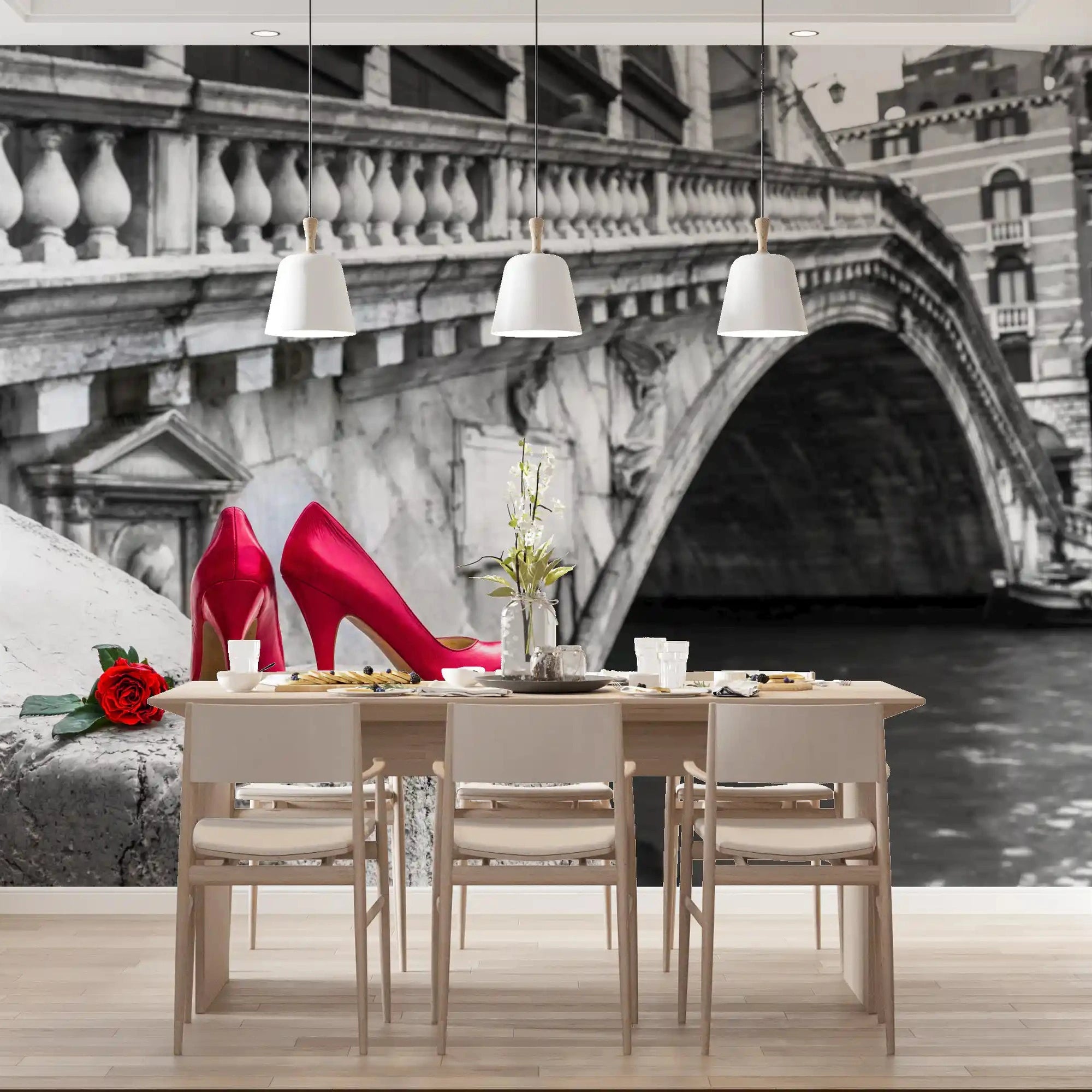 Red Stilettos and Rose on the Rialto Bridge wall mural styling a Dining room, GD10928
