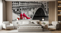 Red Stilettos and Rose on the Rialto Bridge Wall Mural