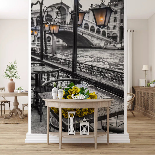 Golden roses and grey Venice wall mural warming a calm Hallway GD10929
