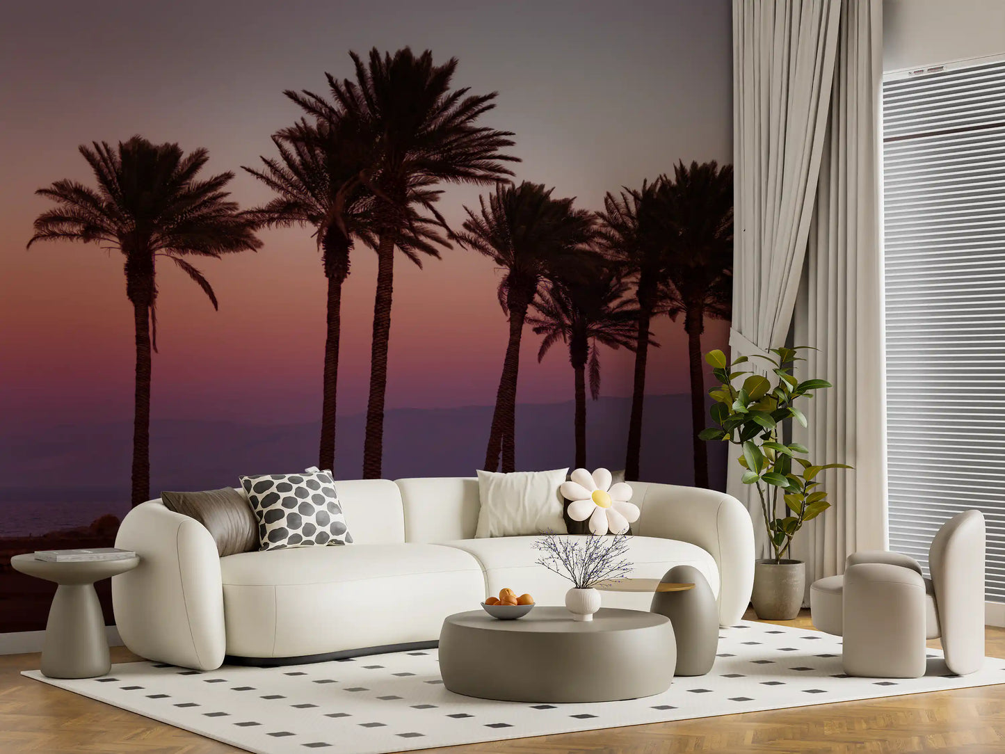 Dusk Palm Silhouettes Over Twilight Sea Wall Mural