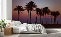 Dusk Palm Silhouettes Over Twilight Sea Wall Mural