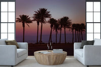 Dusk Palm Silhouettes Over Twilight Sea Wall Mural