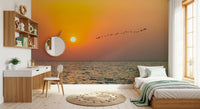 Golden Sea Horizon and Migrating Birds Wall Mural