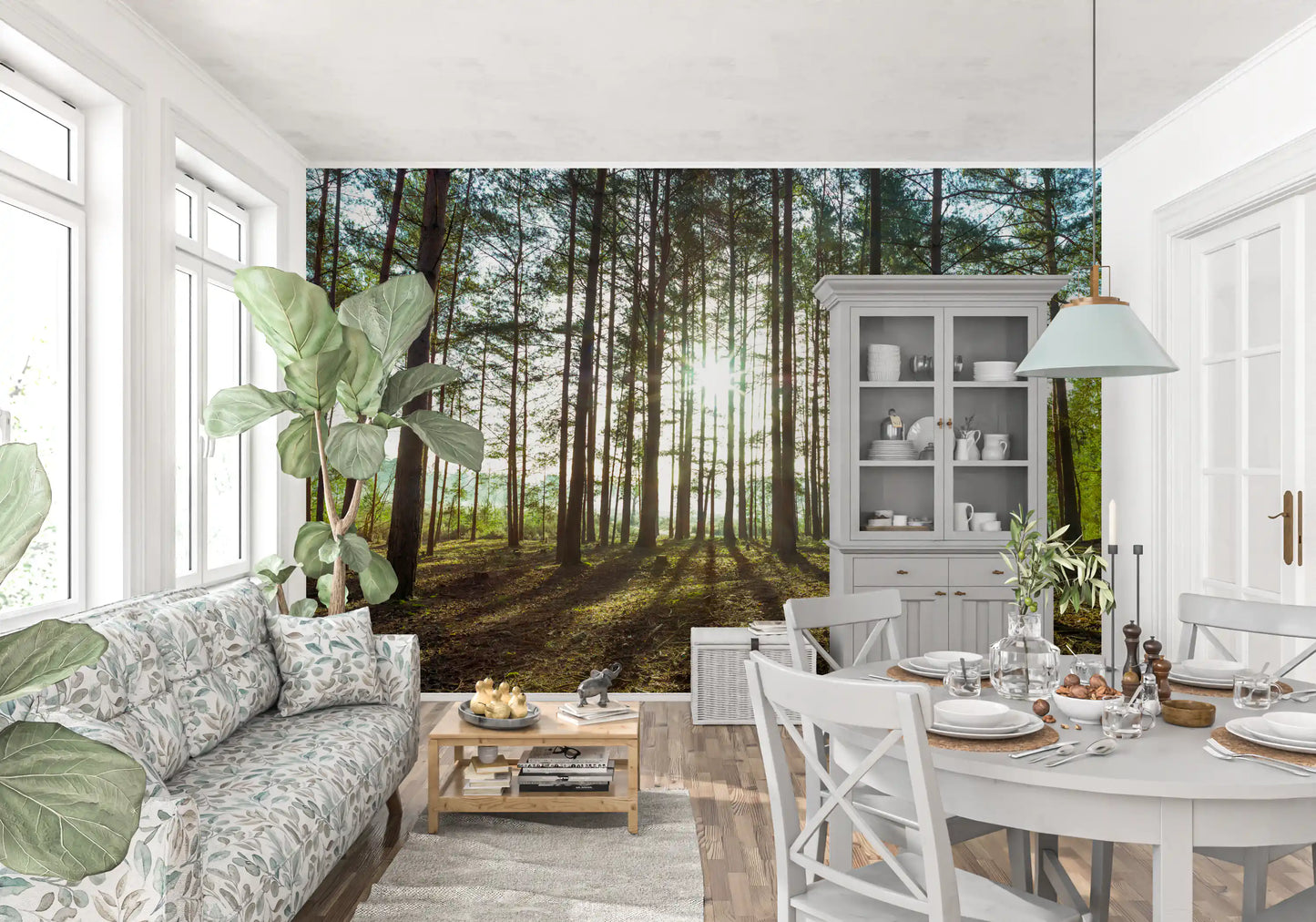 Sunlit Pine Forest Morning Wall Mural