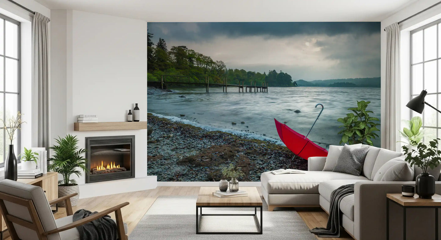 Crimson Accent on Lake District Shore Wall Mural