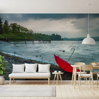Crimson Accent on Lake District Shore Wall Mural