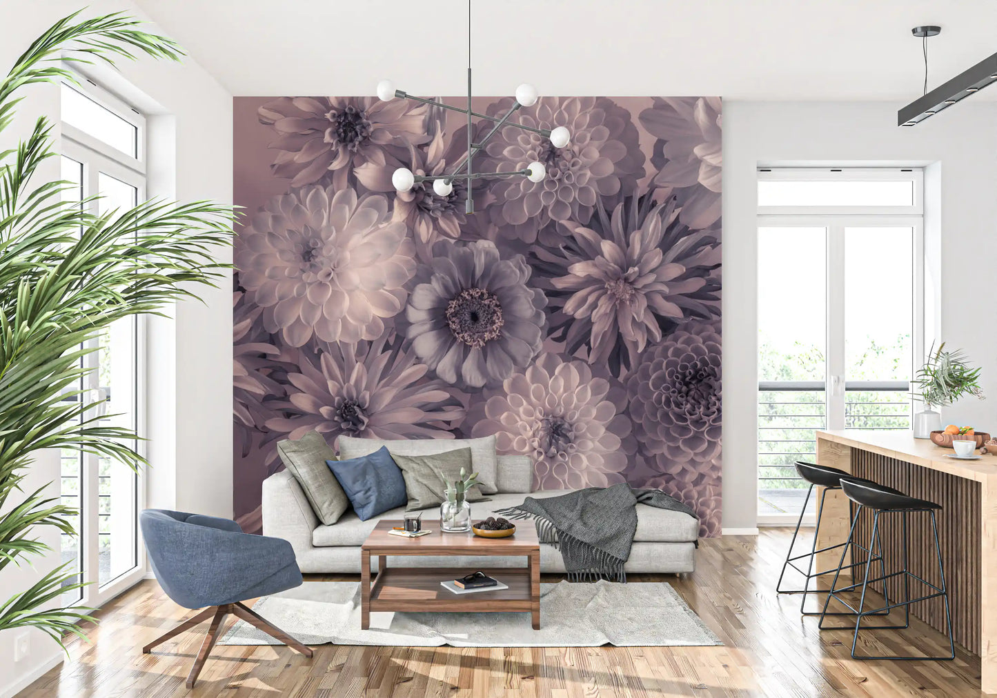 Smoky Lavender Botanical Bouquet Wall Mural