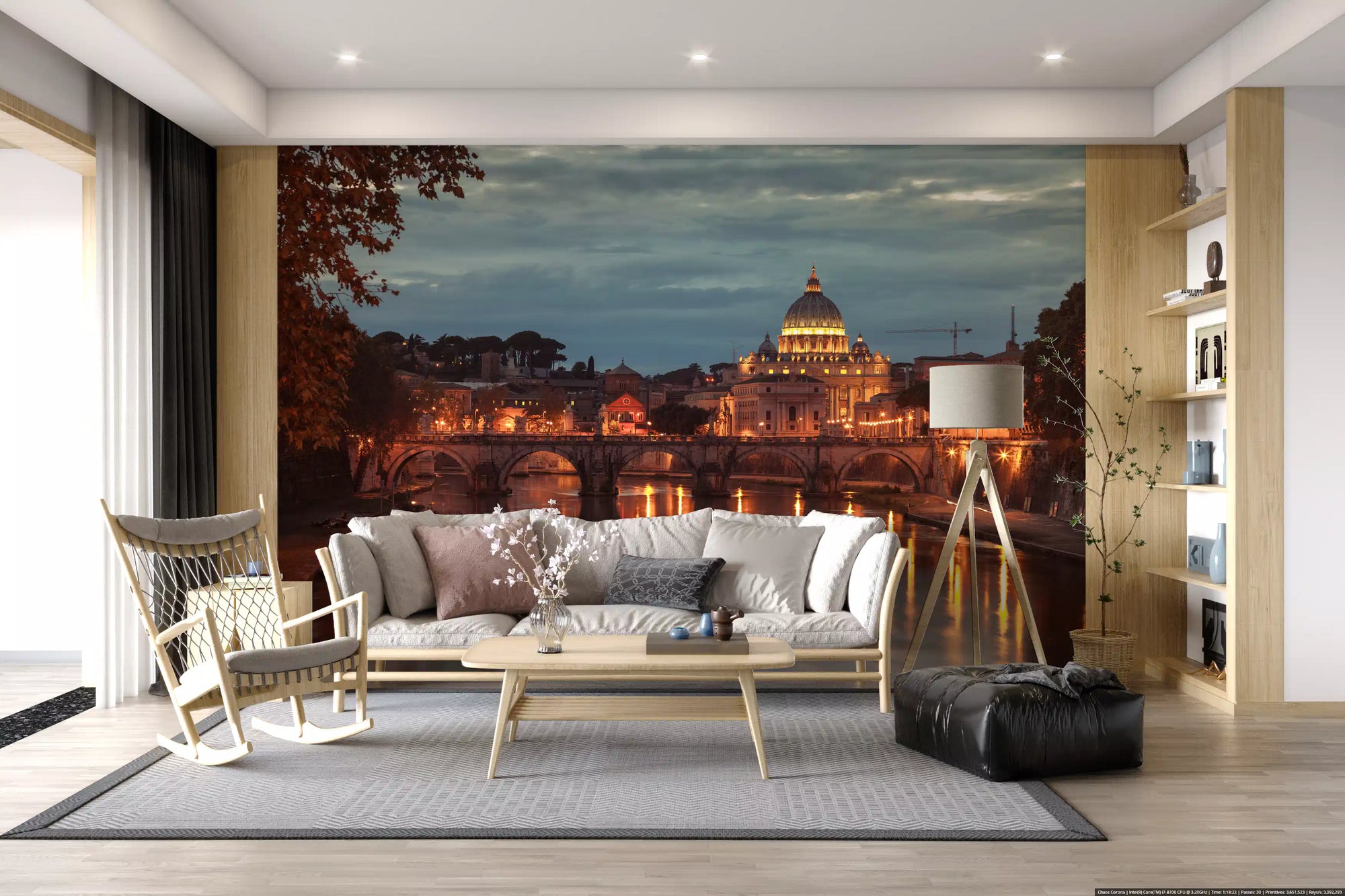 Living room set behind the Rome basilica sunset wall mural GD10950

