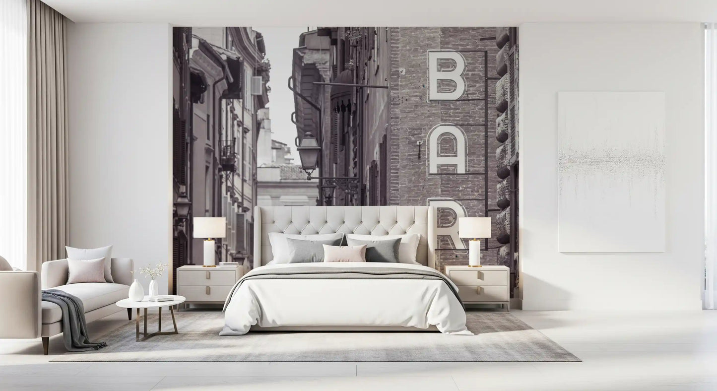 Vintage Neon Sign on Rome Shuttered Street Wall Mural