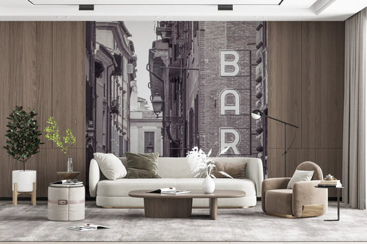 Vintage Neon Sign on Rome Shuttered Street Wall Mural
