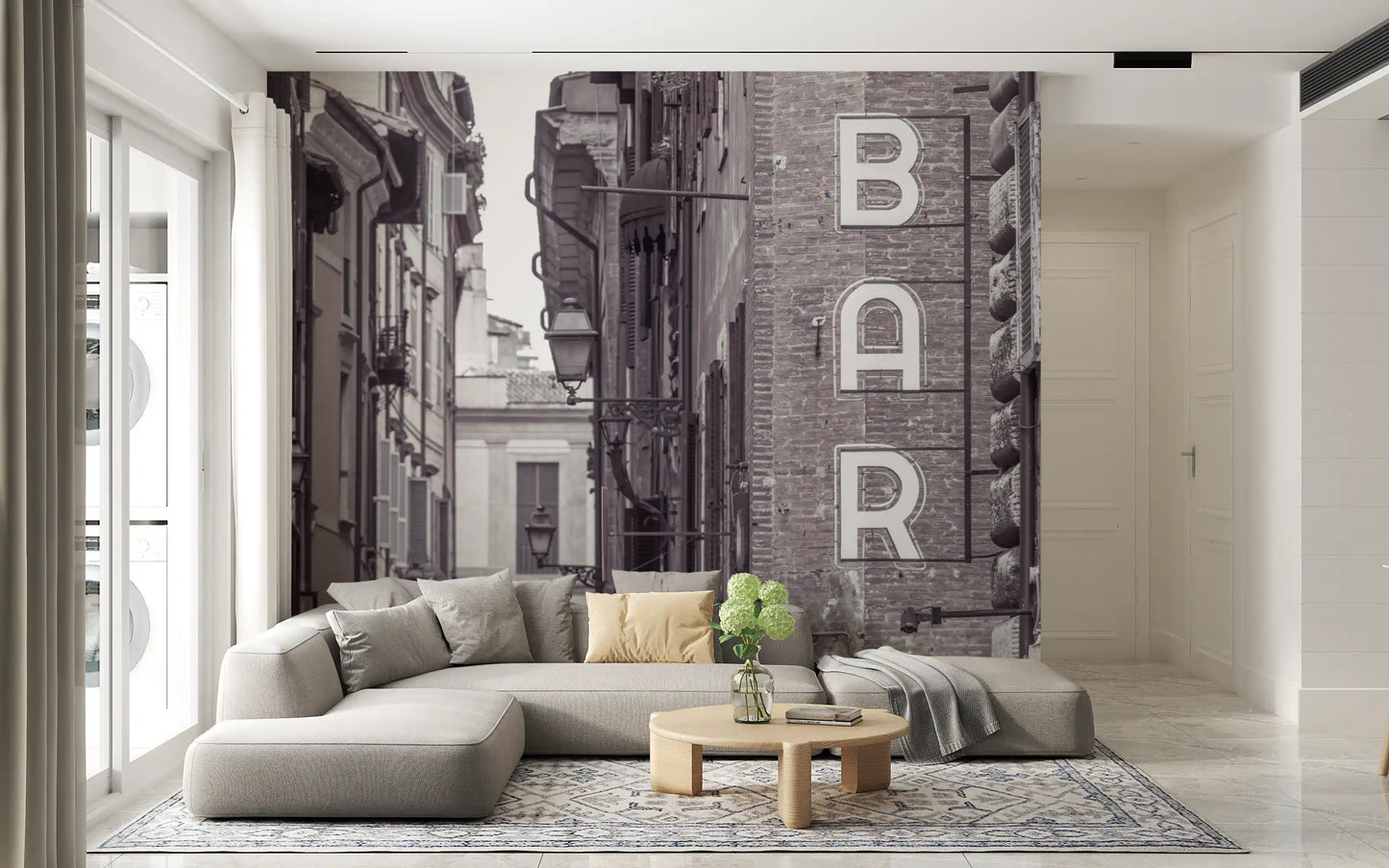 Vintage Neon Sign on Rome Shuttered Street Wall Mural