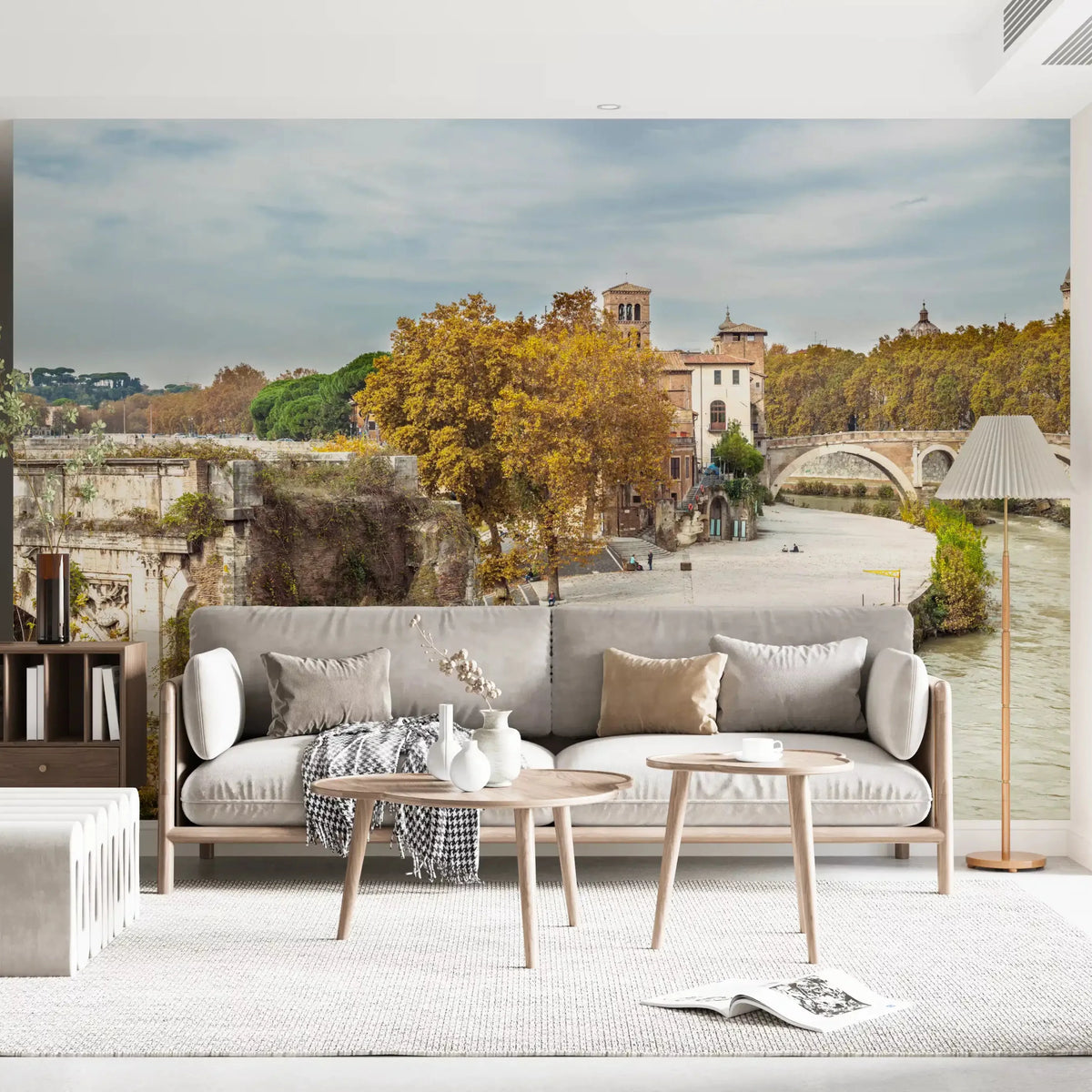 Tiber bridges and autumn trees opening up a living room wall mural, GD10952
