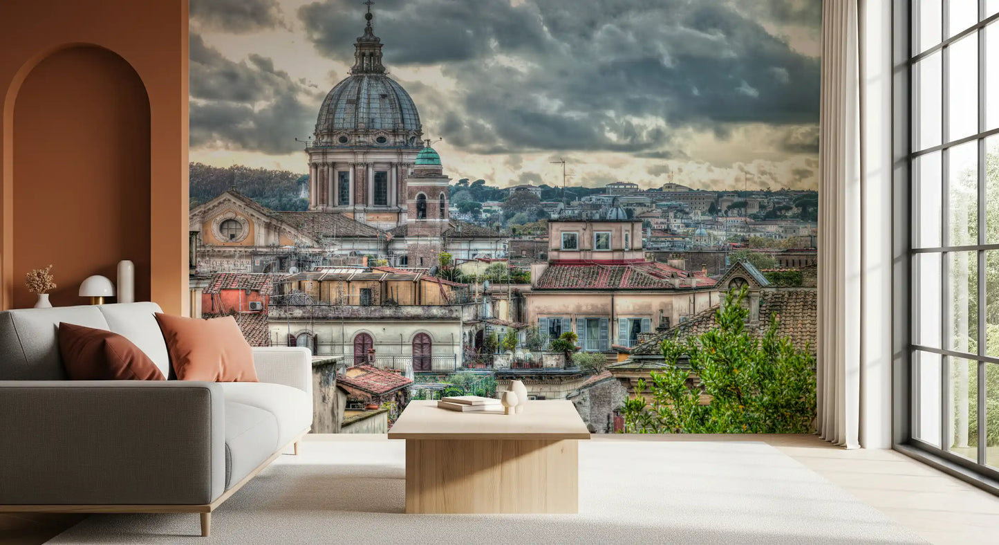 Rome Rooftops under Dramatic Skies Wall Mural