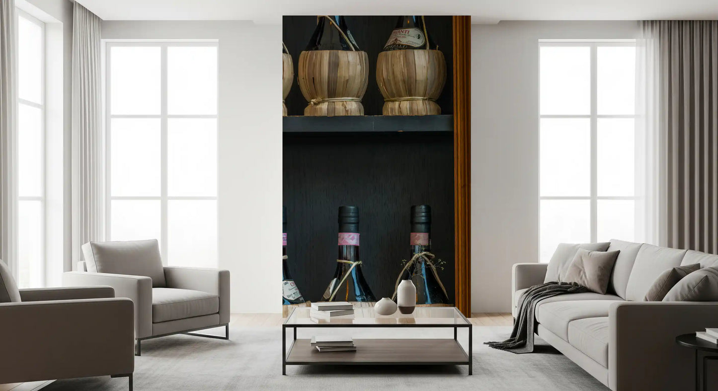 Tuscan Chianti Bottles in Straw Fiaschi Wall Mural