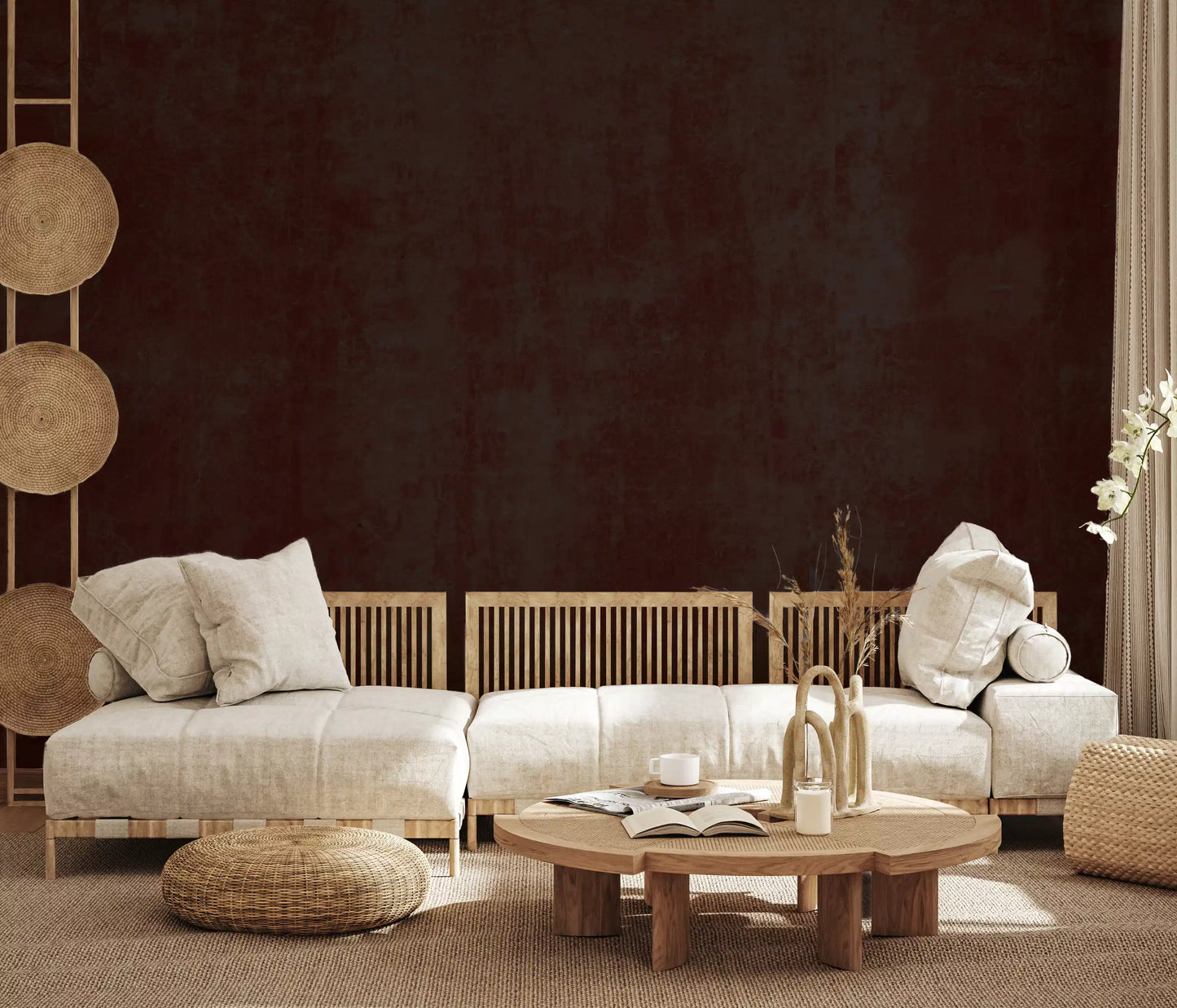 Deep Crimson and Dark Charcoal Grunge Texture Wall Mural