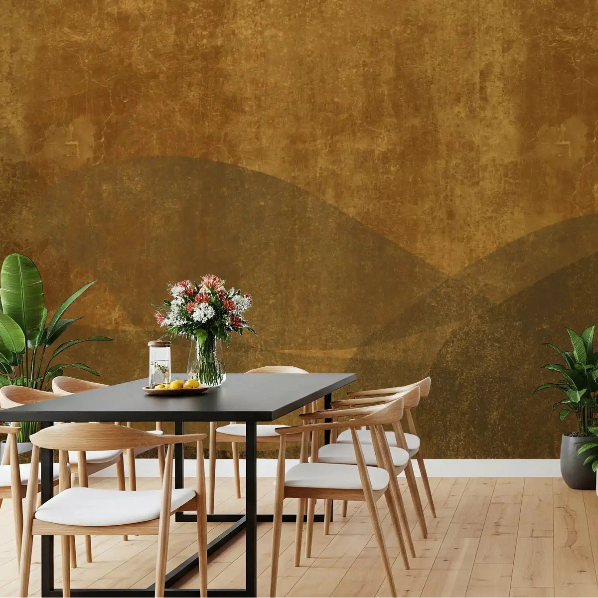 Earthy Tuscan Slopes Textured wall mural warms a dining room GD10961
