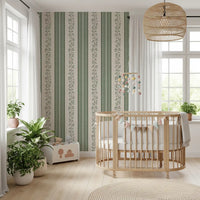 Winding Sage Vine Linen Stripe Wallpaper⁠