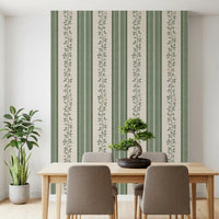 Winding Sage Vine Linen Stripe Wallpaper⁠
