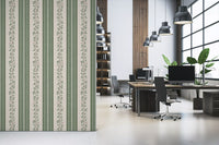 Winding Sage Vine Linen Stripe Wallpaper⁠